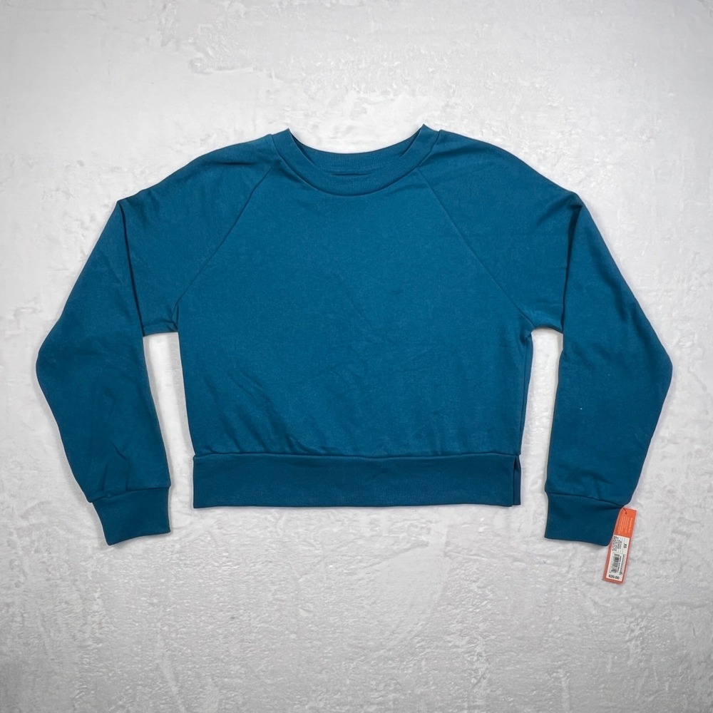 Colsie Womens XS Teal Blue Raglan Sleeve Cropped Fleece Sweatshirt New NWT